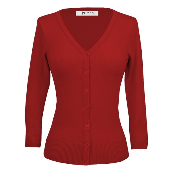 Ye Mak V-Neck Knit Cardigan Sweater Button Down Retro Vintage Lightweight Red - Picture 1 of 6
